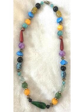Colorful Beaded Necklace Boho Southwestern Necklace Artisan Multicolor Beads
